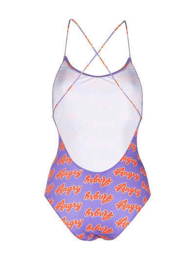 Shop Natasha Zinko Angry Print One-piece Swimsuit In Purple