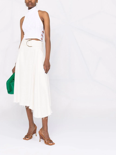 Rosie Assoulin Cropped Striped Cotton Poplin-trimmed Cable-knit Cotton Halterneck Top In White