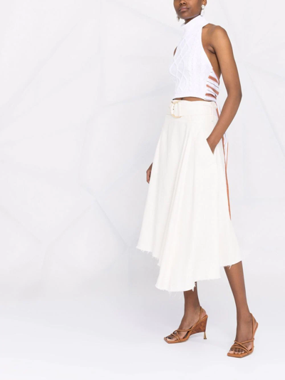 Rosie Assoulin Cropped Striped Cotton Poplin-trimmed Cable-knit Cotton Halterneck Top In White