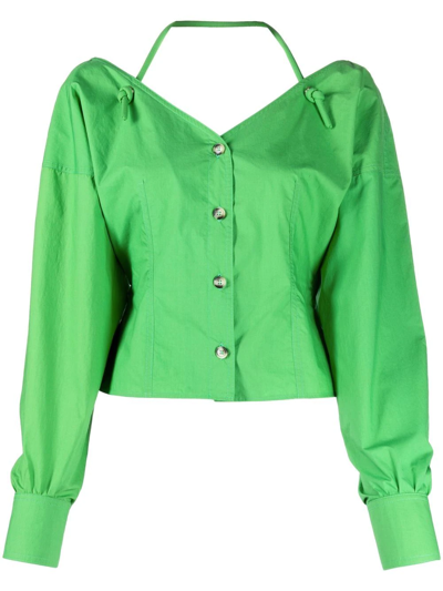 Shop Nanushka Halterneck Cotton Shirt In Green