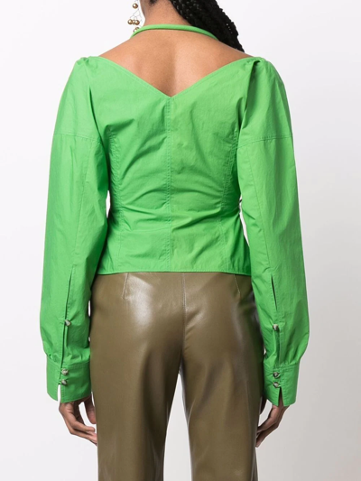 Shop Nanushka Halterneck Cotton Shirt In Green