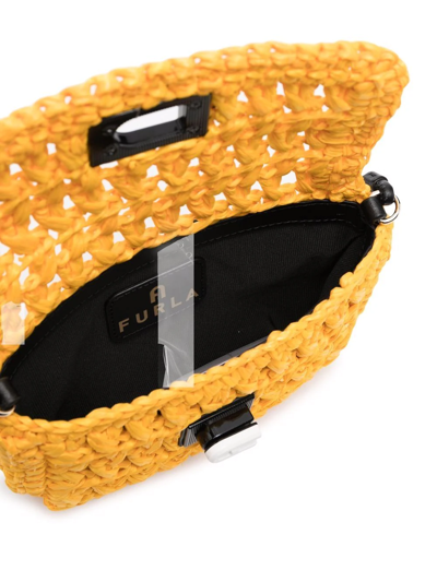 Shop Furla Woven Raffia Shoulder Bag In Gelb
