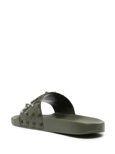 Shop Valentino Vlogo Rockstud Flat Slides In Grün