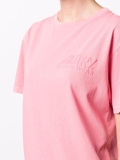 Shop Autry Embossed-logo Cotton T-shirt In Rosa