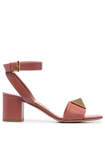 Shop Valentino Roman Stud Block-heel Sandals In Rosa