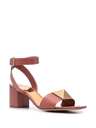 Shop Valentino Roman Stud Block-heel Sandals In Rosa