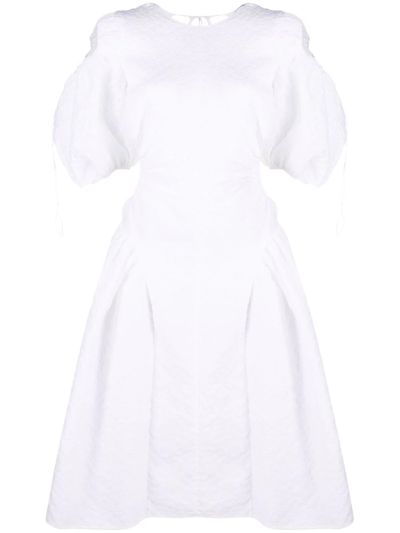 Shop Cecilie Bahnsen Textured Cut-out Puff-sleeve Dress In White