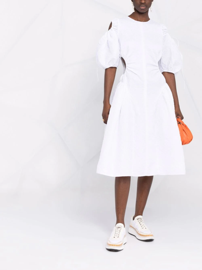 Shop Cecilie Bahnsen Textured Cut-out Puff-sleeve Dress In White