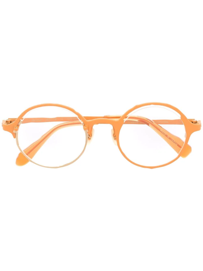 Shop Masahiromaruyama Contrast-detail Round Glasses In Gold
