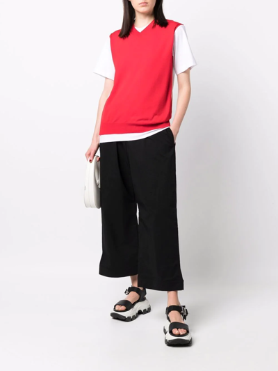 Shop Plan C Contrast-panel V-neck T-shirt In Rot