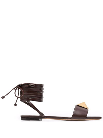 Valentino Rockstud Gladiator Flat Sandals In Braun