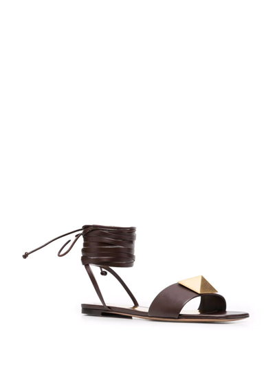Valentino Rockstud Gladiator Flat Sandals In Braun