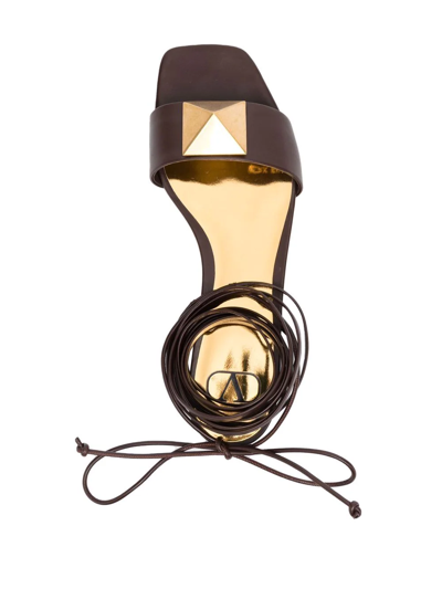 Valentino Rockstud Gladiator Flat Sandals In Braun