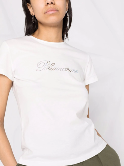 Shop Blumarine Rhinestone-embellished Butterfly-motif T-shirt In Weiss