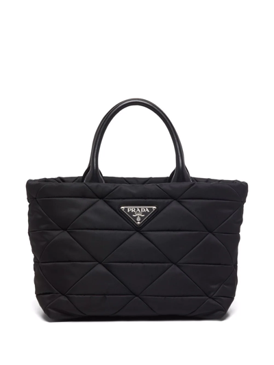 Shop Prada Re-nylon Triangle-logo Plaque Padded Tote Bag In Black