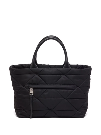Prada Small Re-nylon Logo Plaque Top Handle Bag In Black