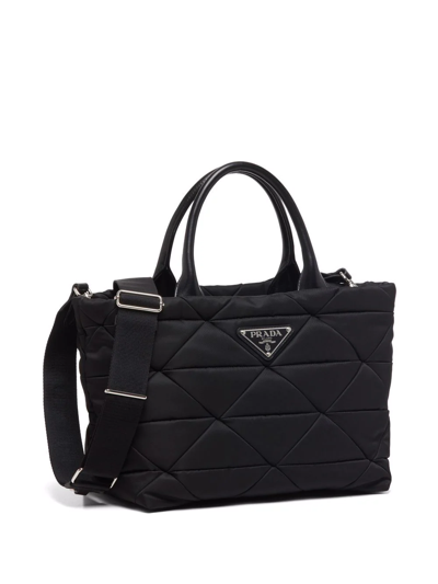 Prada Small Re-nylon Logo Plaque Top Handle Bag In Black