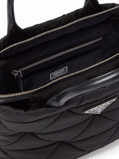 Shop Prada Re-nylon Triangle-logo Plaque Padded Tote Bag In Black