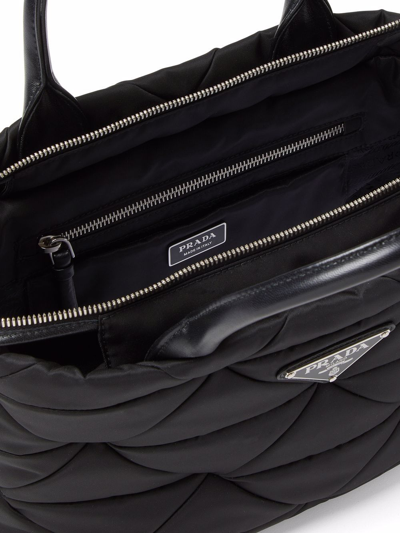 Prada Small Re-nylon Logo Plaque Top Handle Bag In Black