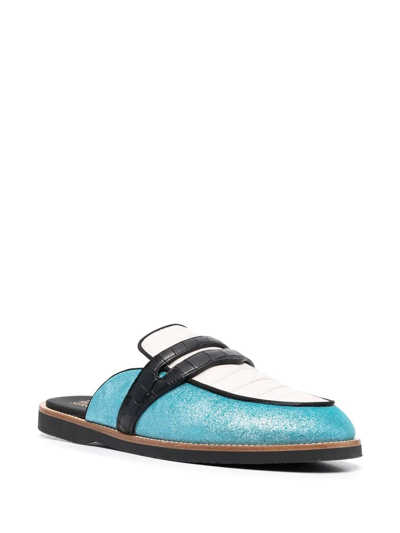 Shop Human Recreational Services Palazzo Colour-block Mules In Blue