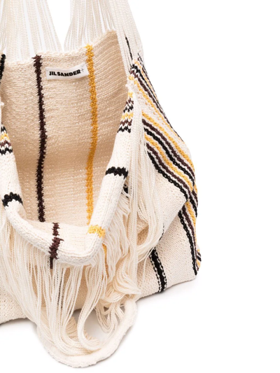 Shop Jil Sander Striped-knit Shoulder Bag In Nude