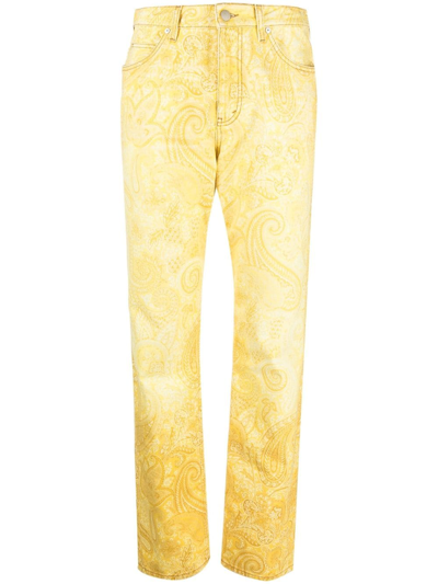Shop Etro Paisley-print Straight-leg Trousers In Gelb