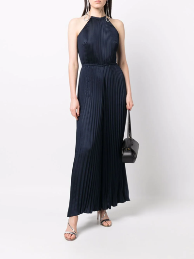 Shop Michael Michael Kors Pleated Chain-neck Jumpsuit In Blau