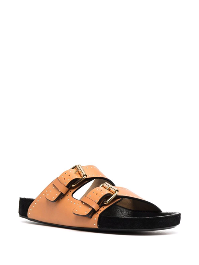 Isabel Marant Lennyo Studded Leather Sandals In Braun