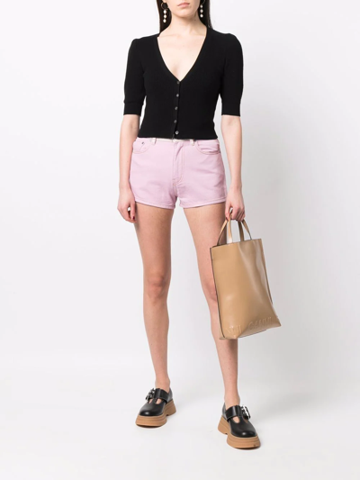 Shop Ganni Overdyed Panelled Denim Shorts In Rosa