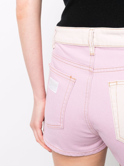 Shop Ganni Overdyed Panelled Denim Shorts In Rosa