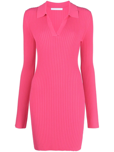 Shop Helmut Lang Polo Rib-knit Dress In Rosa