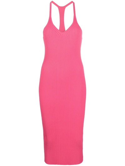 Shop Helmut Lang Rib-knit Midi Dress In Rosa