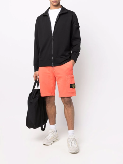 Shop Stone Island Compass-patch Cotton Track Shorts In Orange