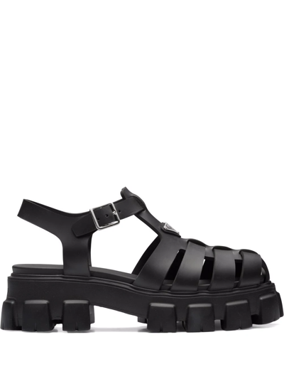 Shop Prada Triangle-logo Fisherman Sandals In Schwarz