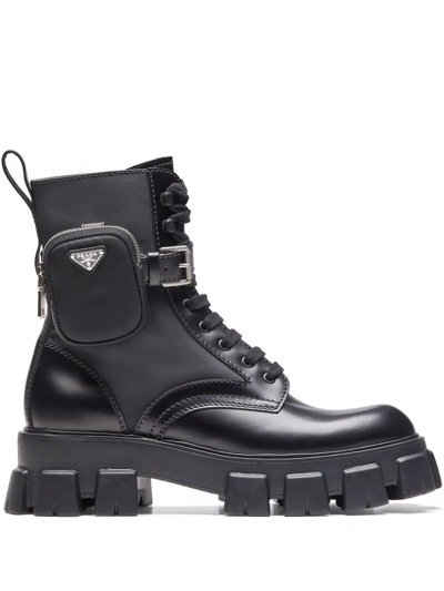 Prada Cai Xukun Also Decorates Small Bags Of Military Style Boots With Ankle Wrapping. In Black