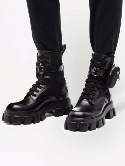 Prada Cai Xukun Also Decorates Small Bags Of Military Style Boots With Ankle Wrapping. In Black