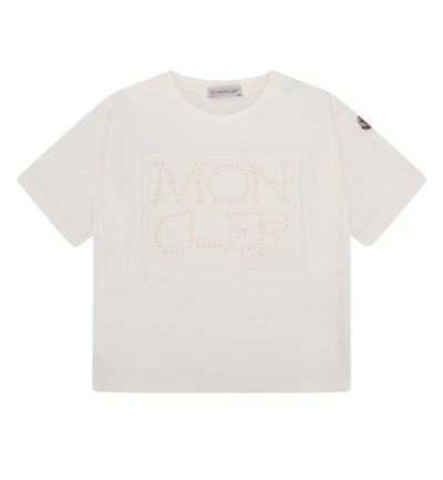 Shop Moncler Enfant Logo Embroidered Crewneck T In White
