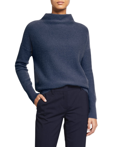 Shop Vince Boiled Cashmere Funnel-neck Pullover In Blue