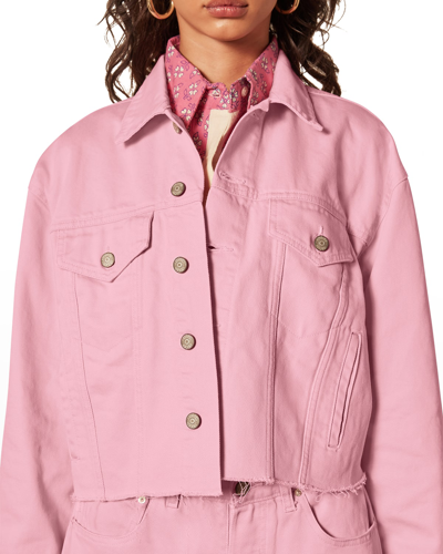 Shop Boyish The Harvey Cropped Raw Hem Jean Jacket In Tickled Pink