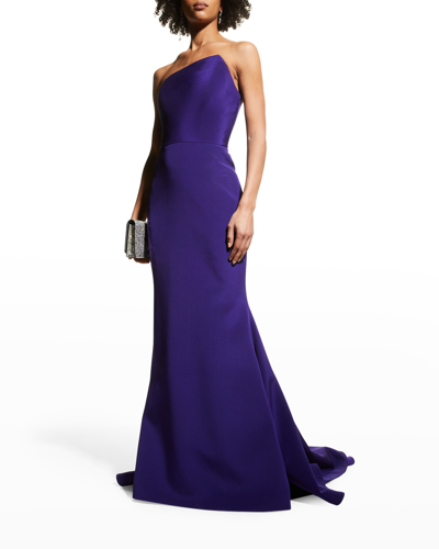Shop Romona Keveza Asymmetric Strapless Silk Trumpet Gown In Purple