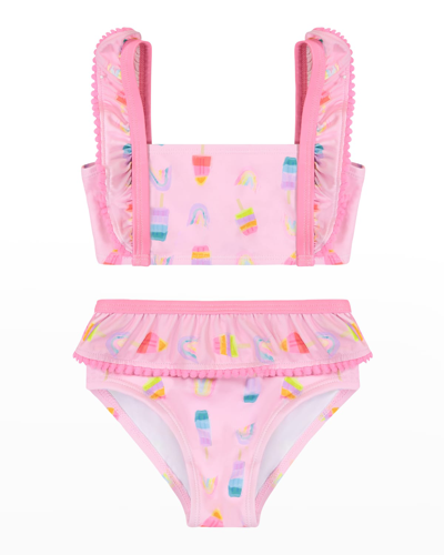 Shop Andy & Evan Girl's Two-piece Ruffle Swimsuit In Pink Popsicle