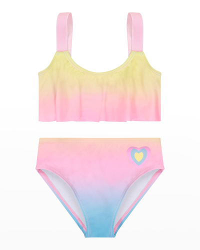 Shop Andy & Evan Girl's Two-piece Ombre Swimsuit In Rainbow Ombre