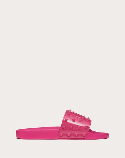 Shop Valentino Garavani Uomo Rubber Summer Vlogo Signature Slide Sandal In Pink