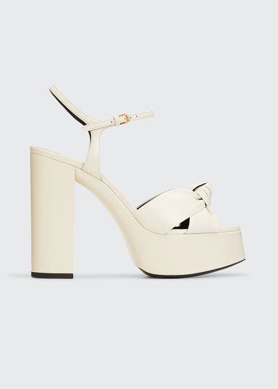 Shop Saint Laurent Bianca Knotted Leather Ankle-strap Sandals In Lthr Perle