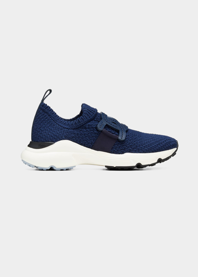 Shop Tod's Stretch Knit Trainer Sneakers In Dk Blue