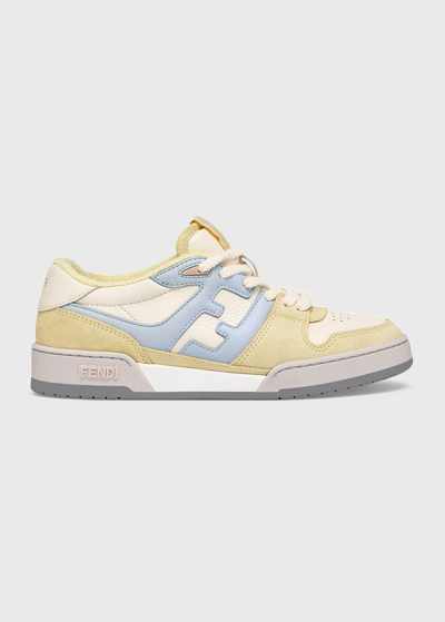 Shop Fendi Ff Mixed Leather Low-top Sneakers In Yellow/blue