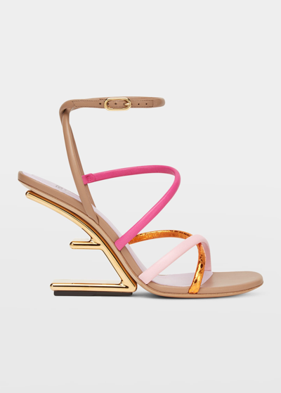 Shop Fendi Colorblock Strappy Napa Architectural-heel Sandals In Pink