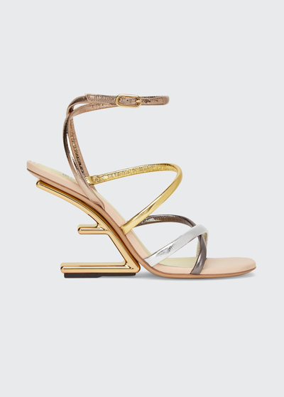 Shop Fendi Metallic Colorblock F-heel Sandals In F1gzw Arge Stagn