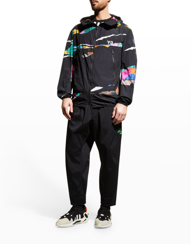 Shop Y-3 Men's Graphic Hooded Wind-resistant Jacket In Blackmulti