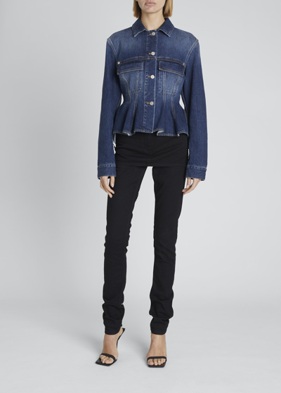 Shop Givenchy Denim Button-down Peplum Jacket In Medium Blue